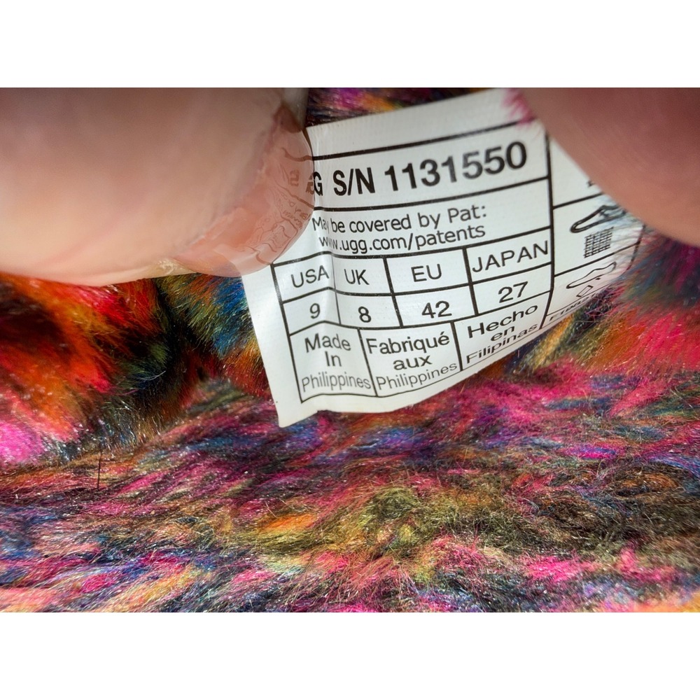 UGG Fuzz Sugar Slide Rainbow Multi Color Faux Fur Slippers 1131550 men’s 9 - Picture 5 of 5